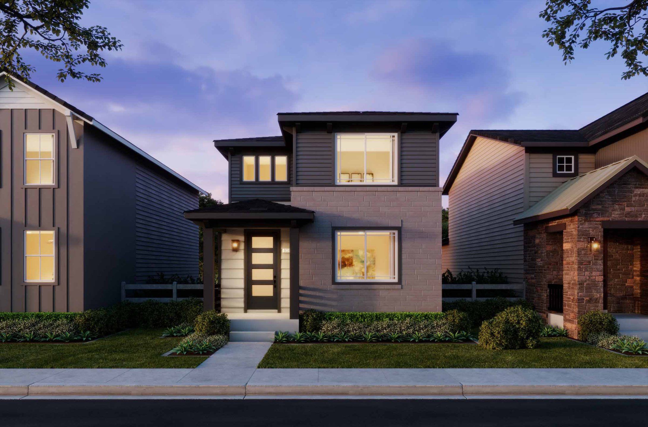Front exterior of a new home in The Villas Collection at Sterling Ranch, Littleton, CO, highlighting curb appeal (Image 1). Front exterior of a new home in The Villas Collection at Sterling Ranch, Littleton, CO, highlighting curb appeal (Image 1).