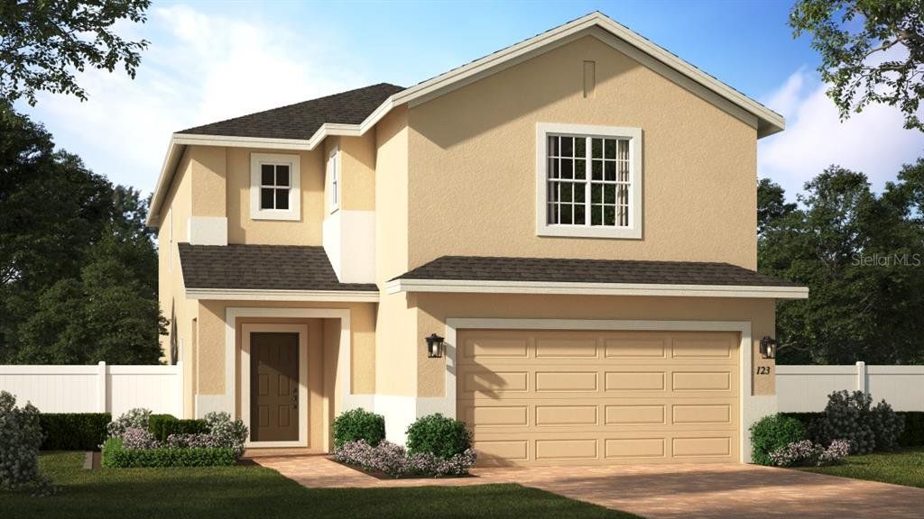 Front exterior of a new home in Preservation Pointe, Davenport, FL, highlighting curb appeal (Image 1). Front exterior of a new home in Preservation Pointe, Davenport, FL, highlighting curb appeal (Image 1).
