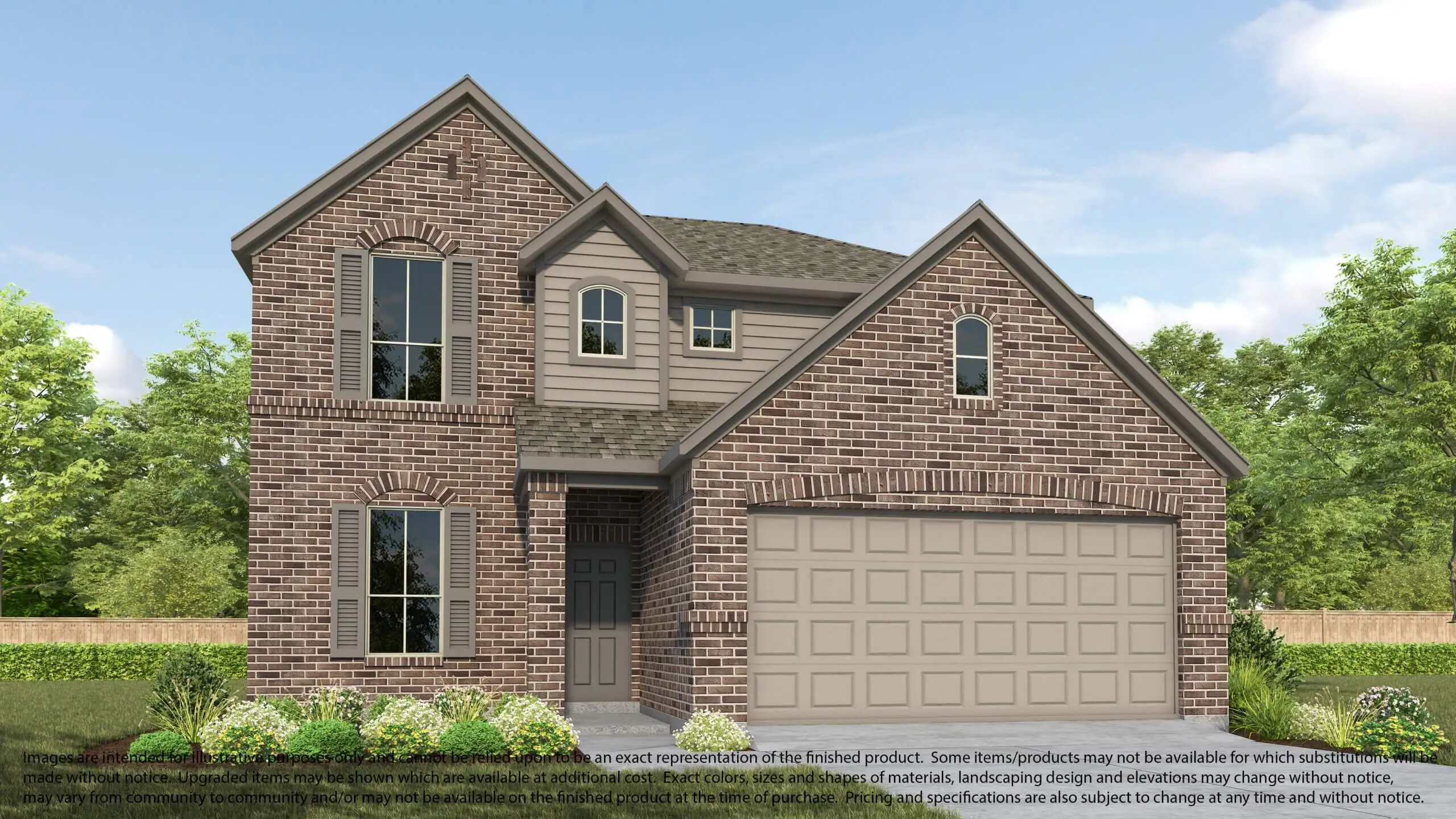 Front exterior of a new home in Huntington Place, Rosharon, TX, highlighting curb appeal (Image 1).