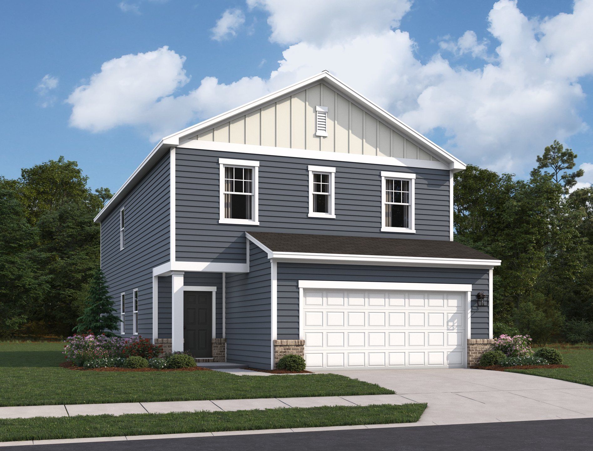 Front exterior of a new home in Sunrise at Arbor Ridge, La Vergne, TN, highlighting curb appeal (Image 1).