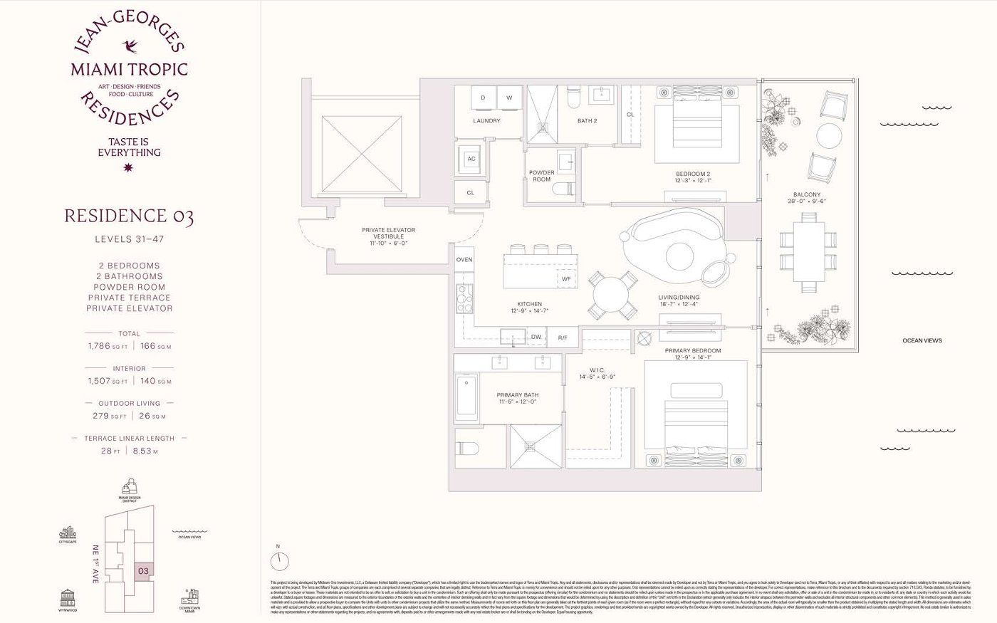 2D floor plan layout for the Residences 03 - Levels 31-47 by Terra Group in Miami Tropic, Miami, FL (Image 1).