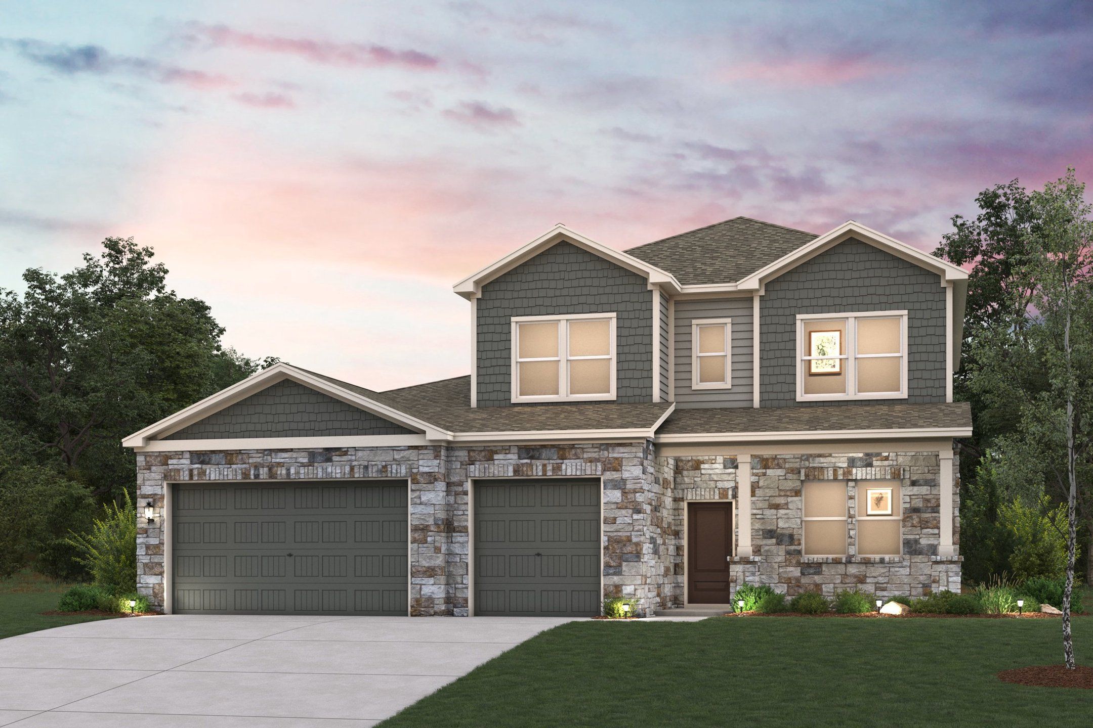 Front exterior of a new home in Homestead, Schertz, TX, highlighting curb appeal (Image 1). Front exterior of a new home in Homestead, Schertz, TX, highlighting curb appeal (Image 1).