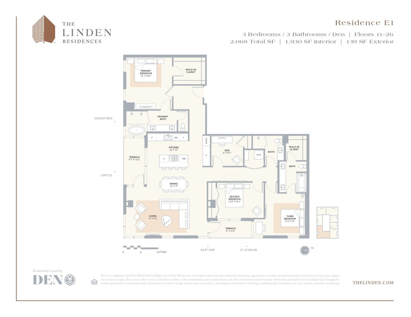 2D floor plan layout for the Residence E1 by Reger Holdings, LLC. in The Linden Residences, Austin, TX (Image 1). 2D floor plan layout for the Residence E1 by Reger Holdings, LLC. in The Linden Residences, Austin, TX (Image 1).