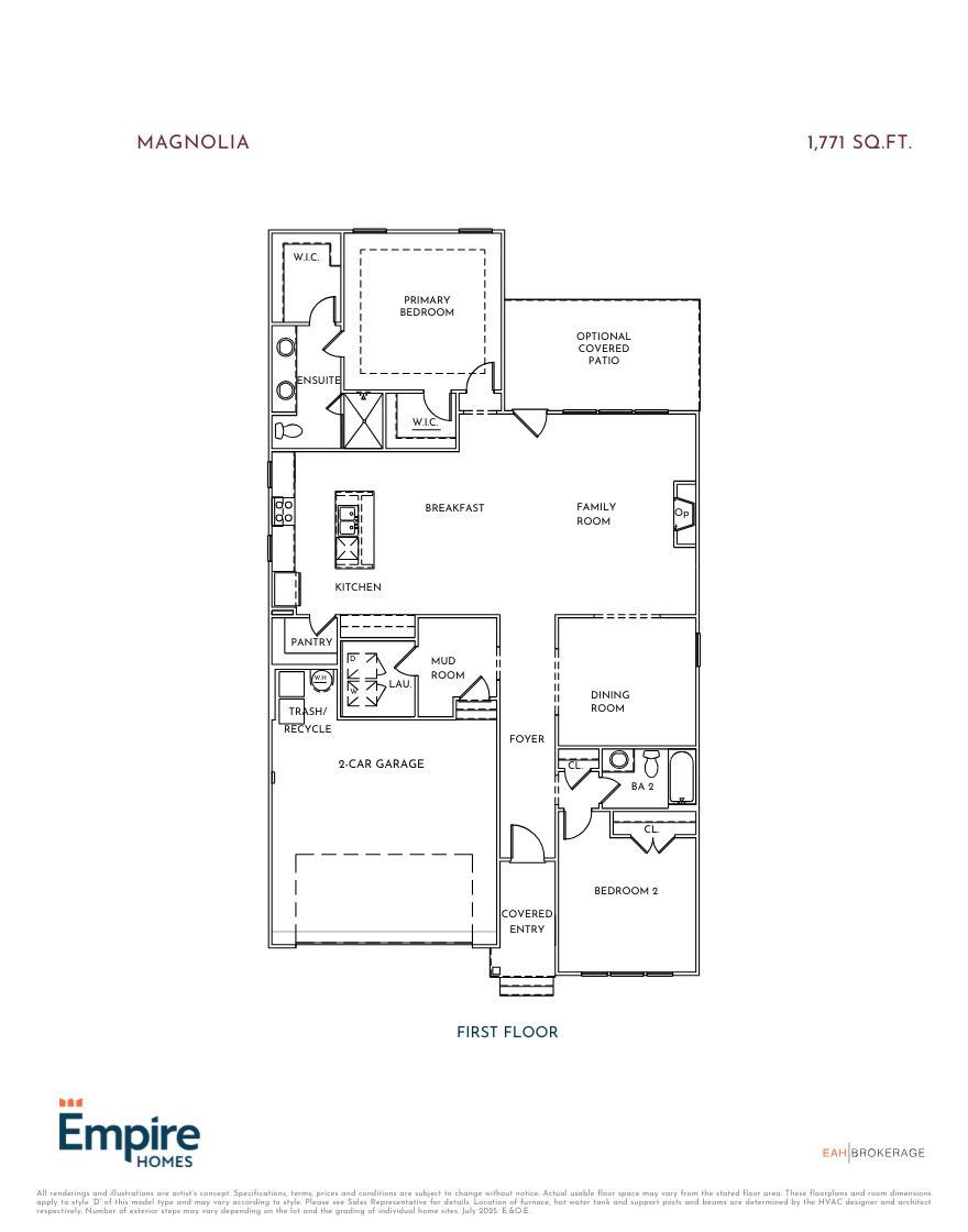 2D floor plan layout for the Magnolia by Empire Homes in Wildflower, Chattanooga, TN (Image 1).