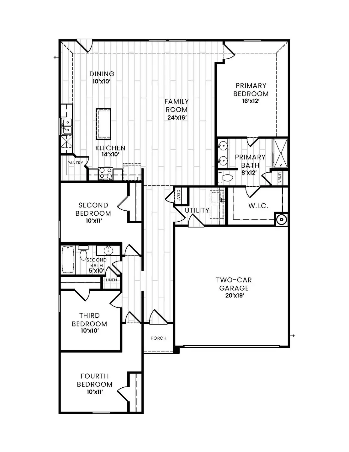 2D floor plan layout for the Cardinal by Dunhill Homes in Craftsman’s Corner, Cleburne, TX (Image 1). 2D floor plan layout for the Cardinal by Dunhill Homes in Craftsman’s Corner, Cleburne, TX (Image 1).