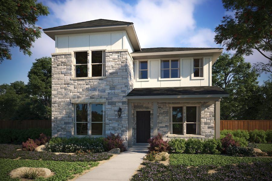 Front exterior of a new home in Porter Country, Buda, TX, highlighting curb appeal (Image 1).