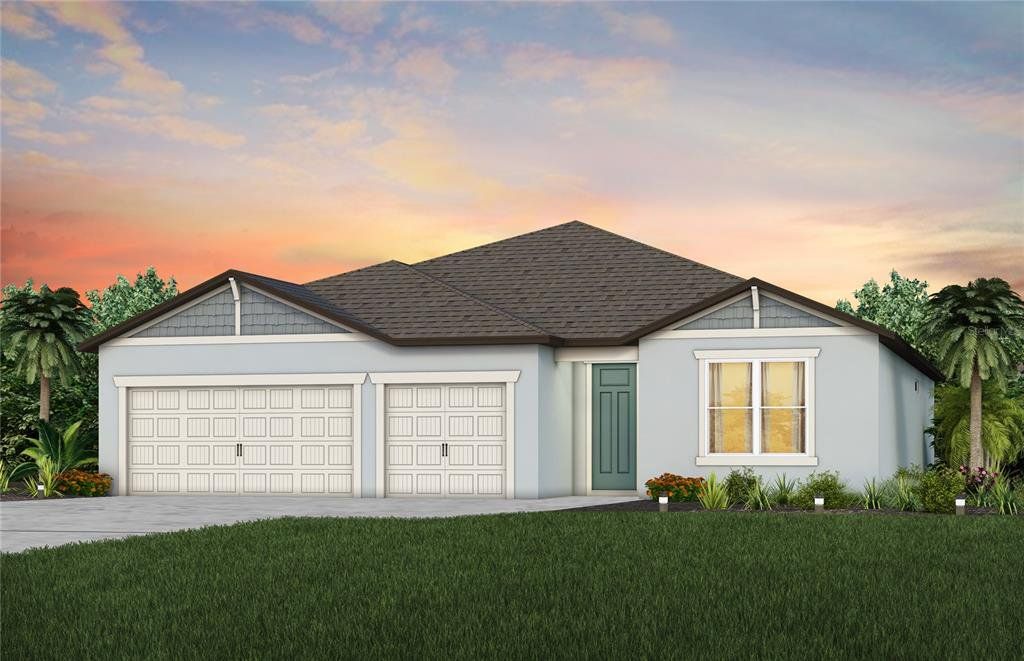 Front exterior of a new home in Caldera, Spring Hill, FL, highlighting curb appeal (Image 1). Front exterior of a new home in Caldera, Spring Hill, FL, highlighting curb appeal (Image 1).