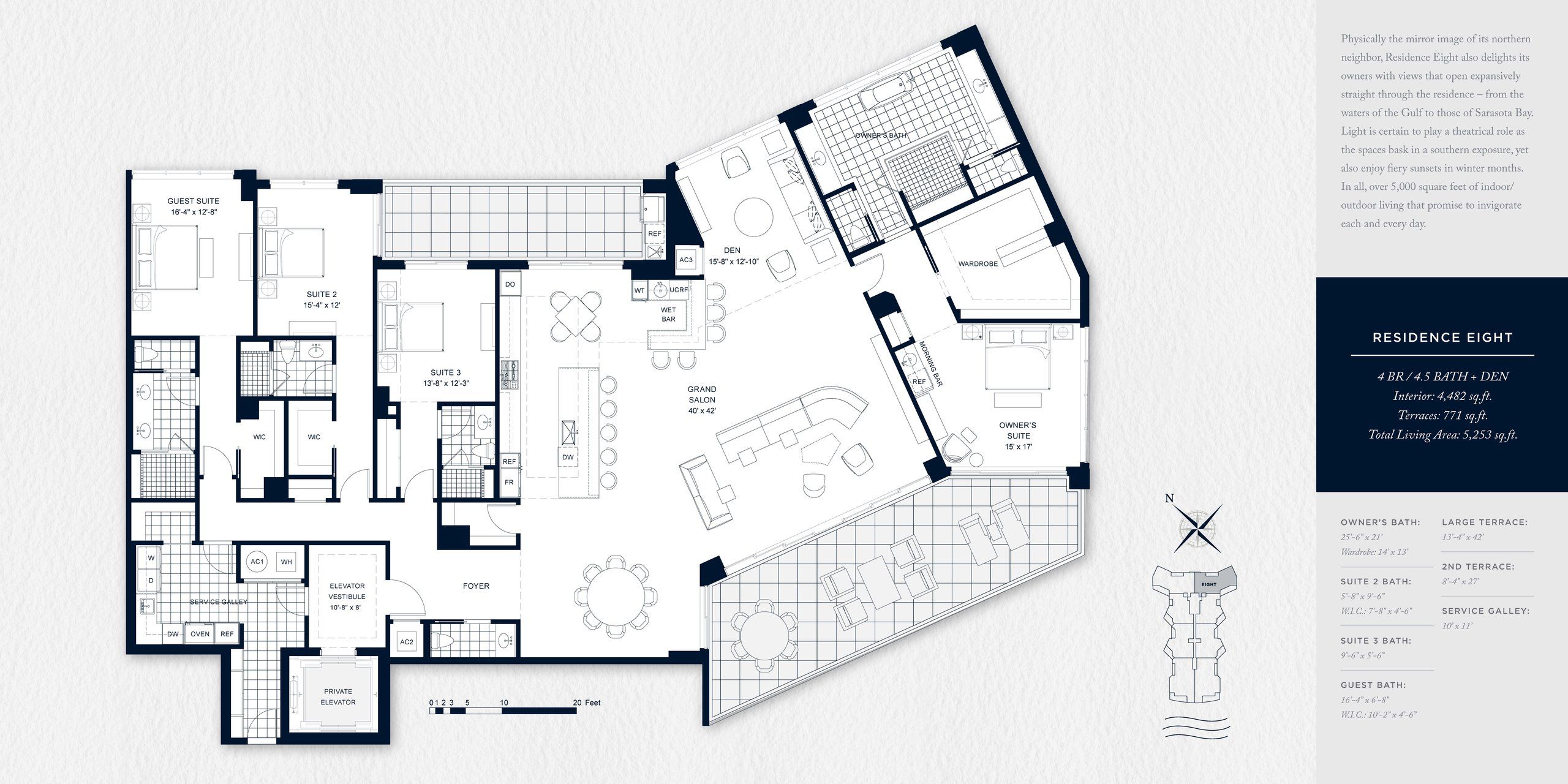 2D floor plan layout for the Rosewood Residences Lido Key Residence 8 by The Ronto Group in Rosewood Residences Lido Key, Sarasota, FL (Image 1). 2D floor plan layout for the Rosewood Residences Lido Key Residence 8 by The Ronto Group in Rosewood Residences Lido Key, Sarasota, FL (Image 1).