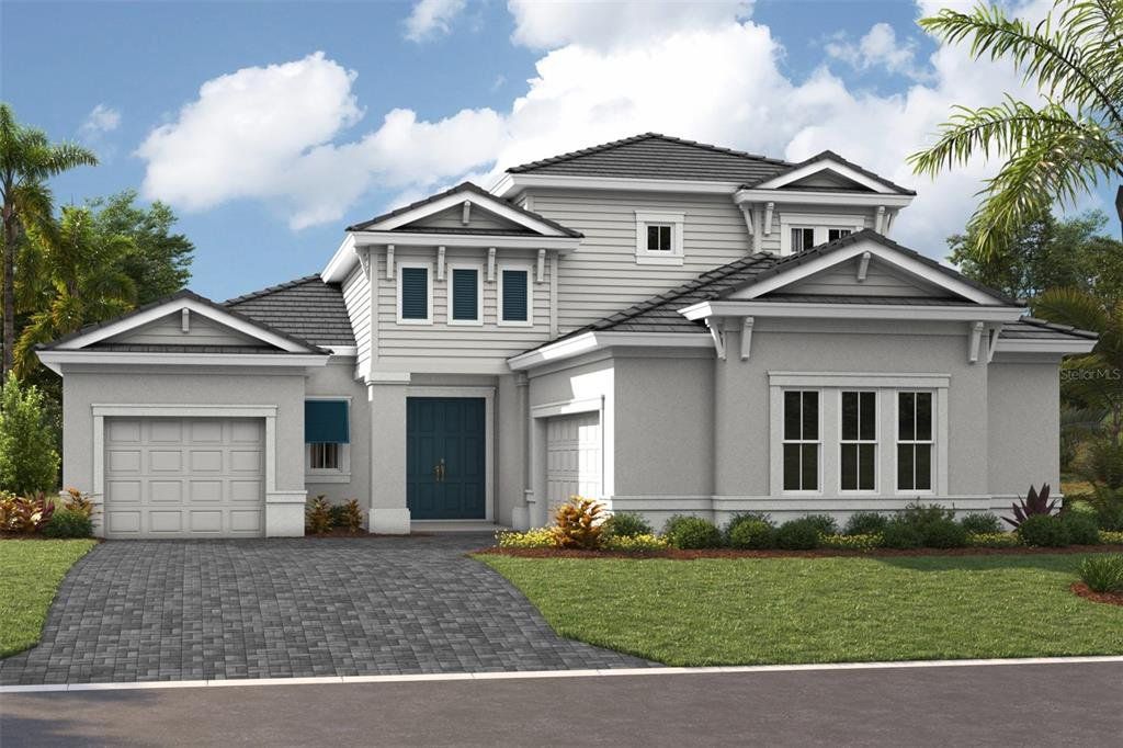 Front exterior of a new home in Star Farms at Lakewood Ranch, Bradenton, FL, highlighting curb appeal (Image 1). Front exterior of a new home in Star Farms at Lakewood Ranch, Bradenton, FL, highlighting curb appeal (Image 1).