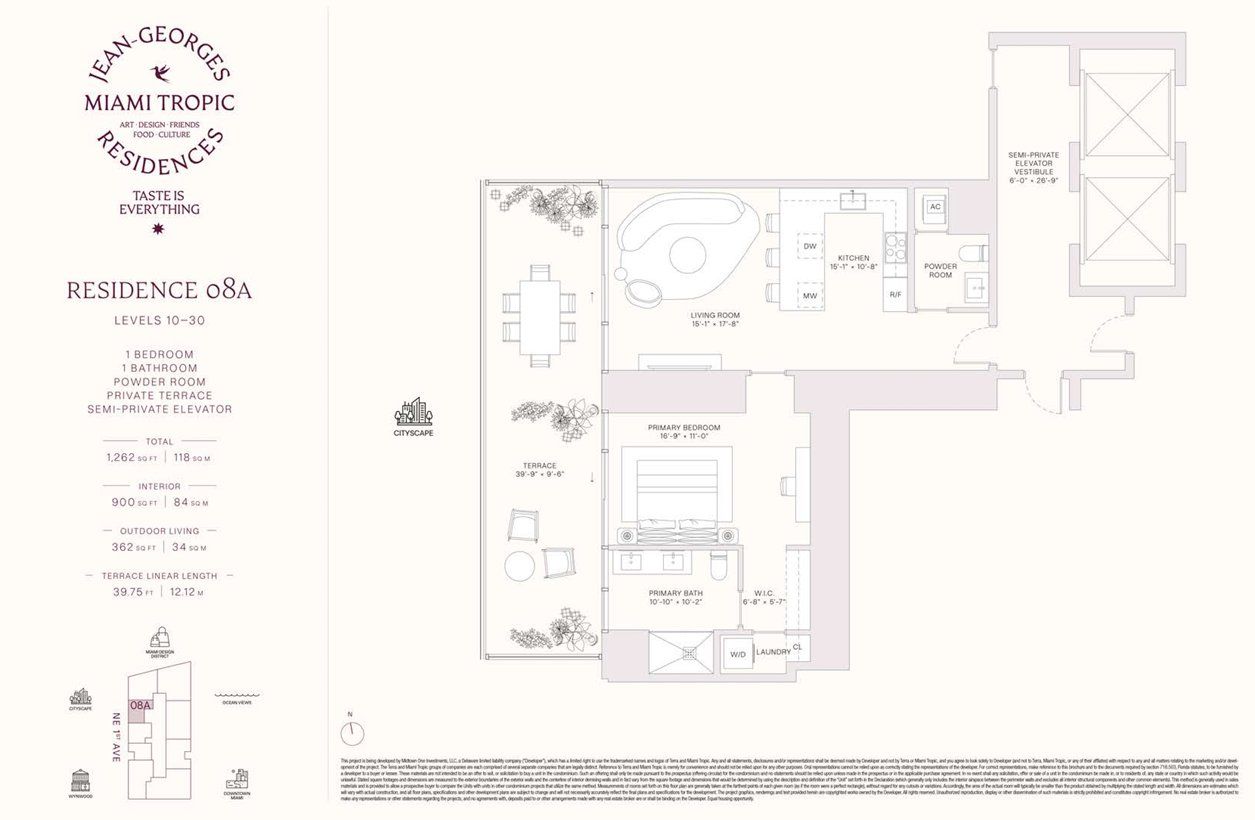 2D floor plan layout for the Residences 08A - Levels 10-30 by Terra Group in Miami Tropic, Miami, FL (Image 1).