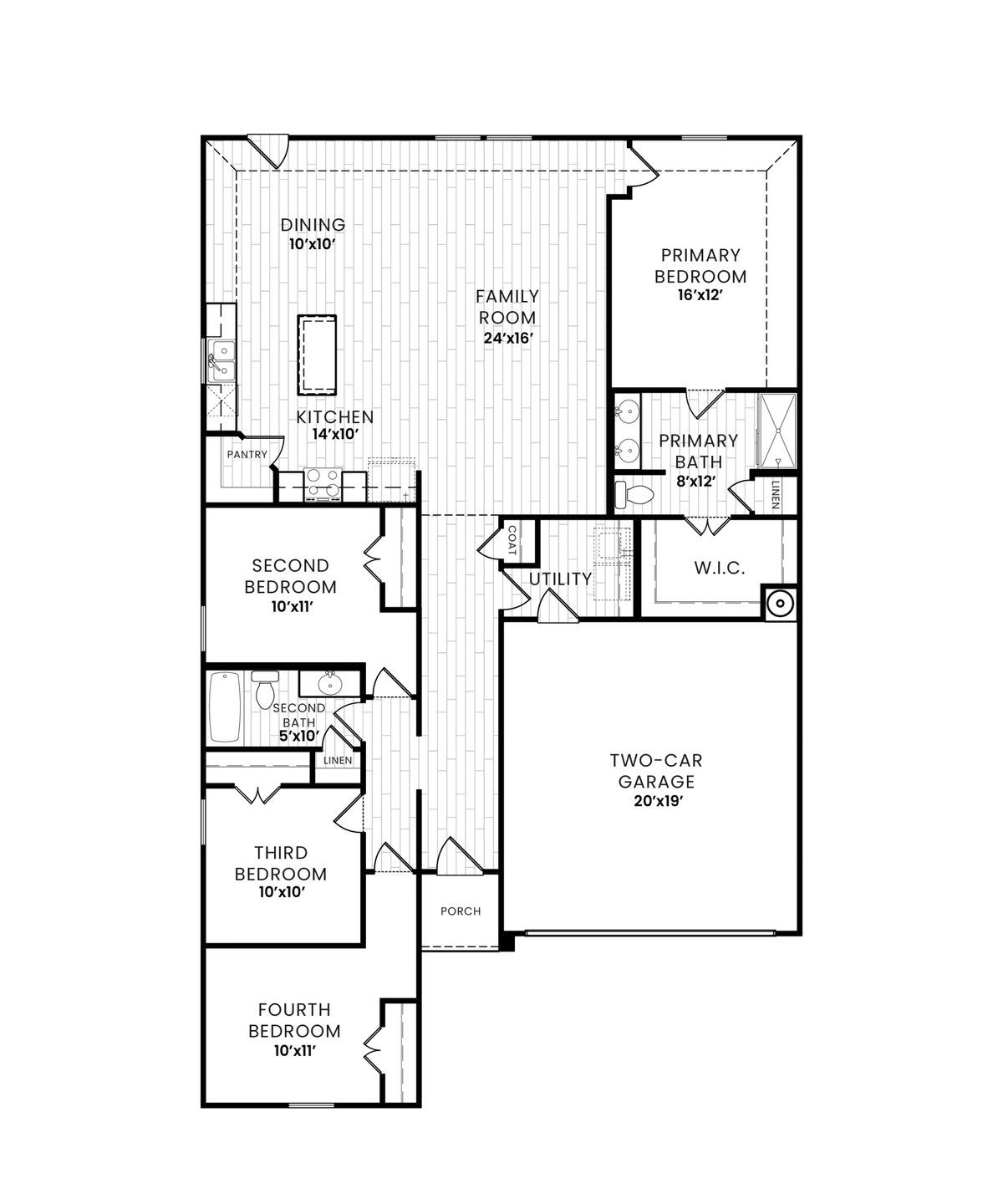 2D floor plan layout for the Cardinal Plan by Dunhill Homes in Courtland Place, Cleburne, TX (Image 1).