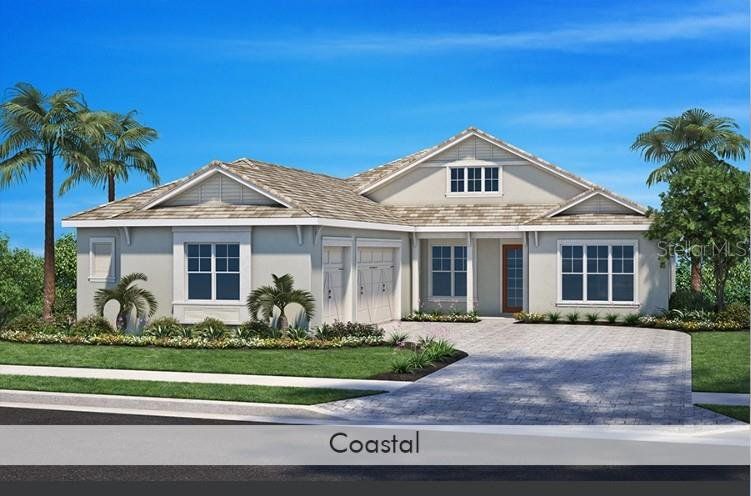 Front exterior of a new home in Shellstone at Waterside, Sarasota, FL, highlighting curb appeal (Image 1). Front exterior of a new home in Shellstone at Waterside, Sarasota, FL, highlighting curb appeal (Image 1).