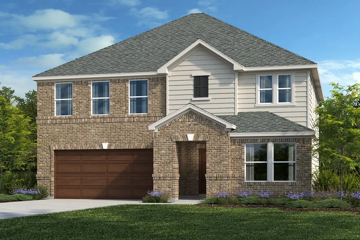 Front exterior of a new home in River Bluff, Leander, TX, highlighting curb appeal (Image 1). Front exterior of a new home in River Bluff, Leander, TX, highlighting curb appeal (Image 1).