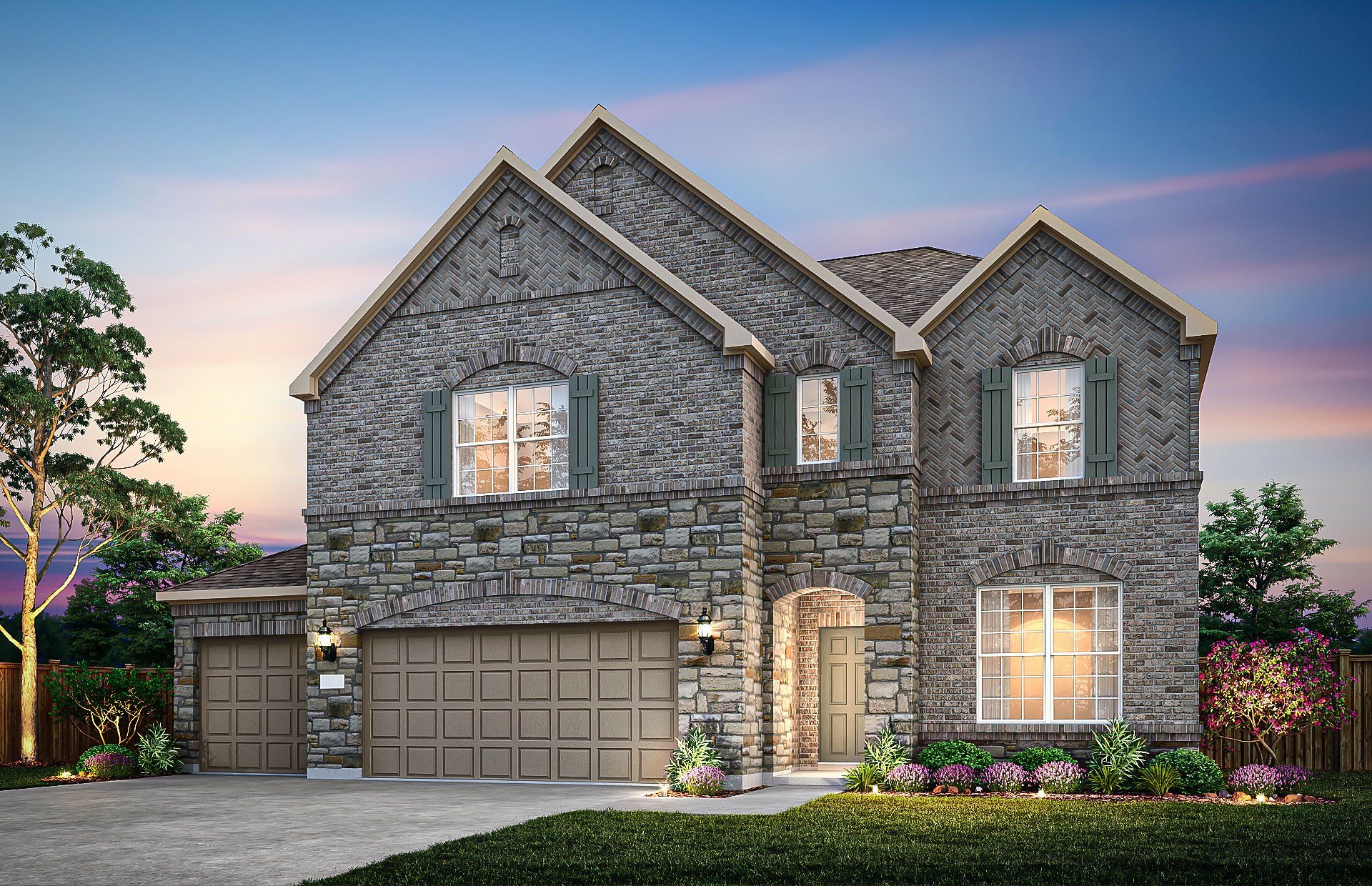 Front exterior of a new home in Bluffview Reserve, Leander, TX, highlighting curb appeal (Image 1). Front exterior of a new home in Bluffview Reserve, Leander, TX, highlighting curb appeal (Image 1).