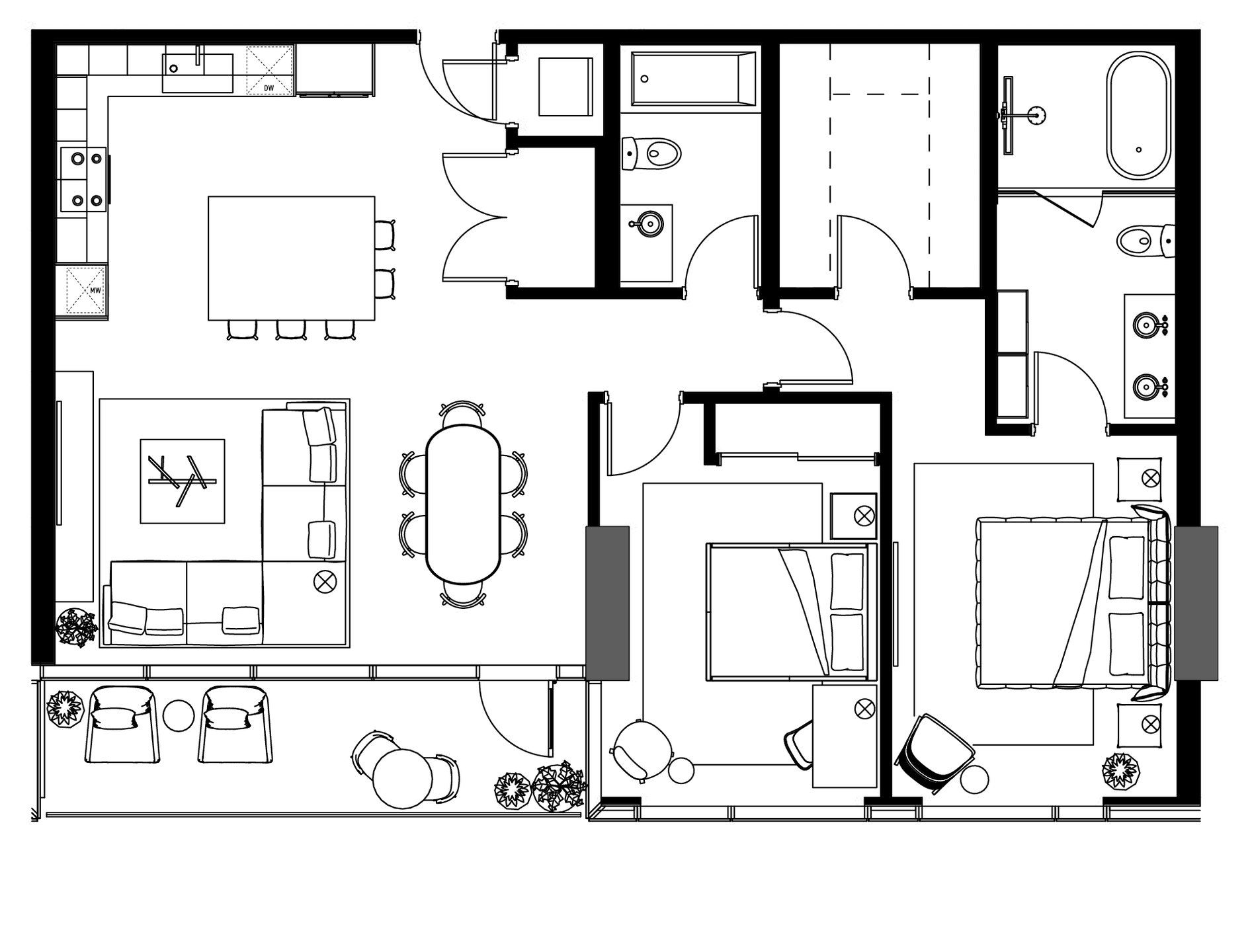 2D floor plan layout for the B3 by Urbanspace Development in The Modern Austin Residences, Austin, TX (Image 1). 2D floor plan layout for the B3 by Urbanspace Development in The Modern Austin Residences, Austin, TX (Image 1).