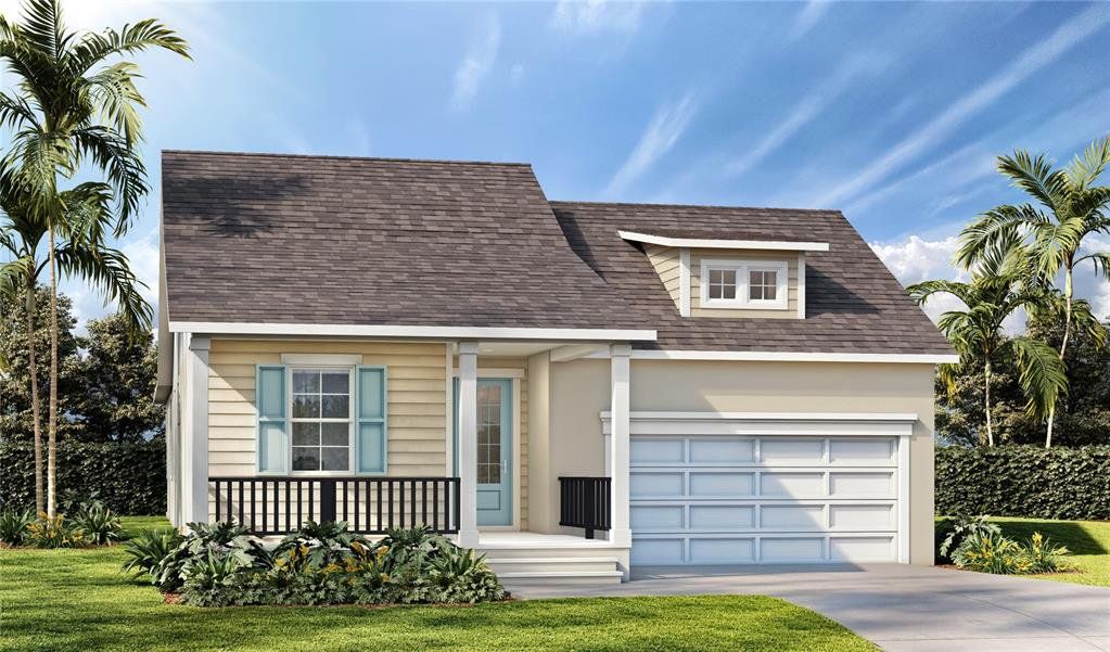 Front exterior of a new home in Primrose at Longleaf, New Port Richey, FL, highlighting curb appeal (Image 1). Front exterior of a new home in Primrose at Longleaf, New Port Richey, FL, highlighting curb appeal (Image 1).
