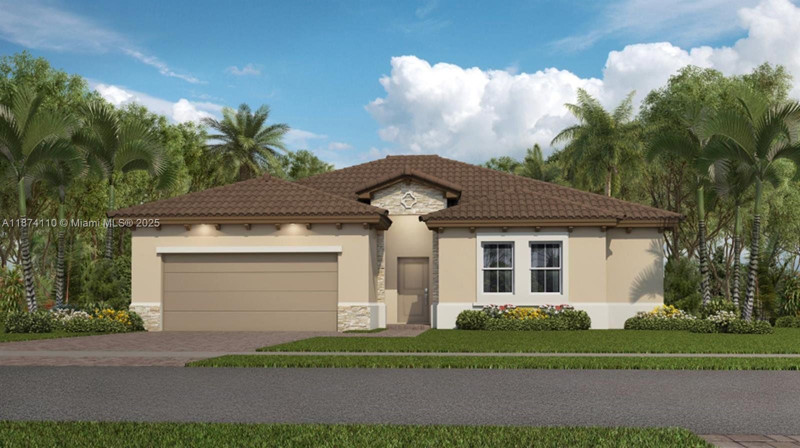Front exterior of a new home in Altamira: Malaga Collection, Homestead, FL, highlighting curb appeal (Image 1). Front exterior of a new home in Altamira: Malaga Collection, Homestead, FL, highlighting curb appeal (Image 1).