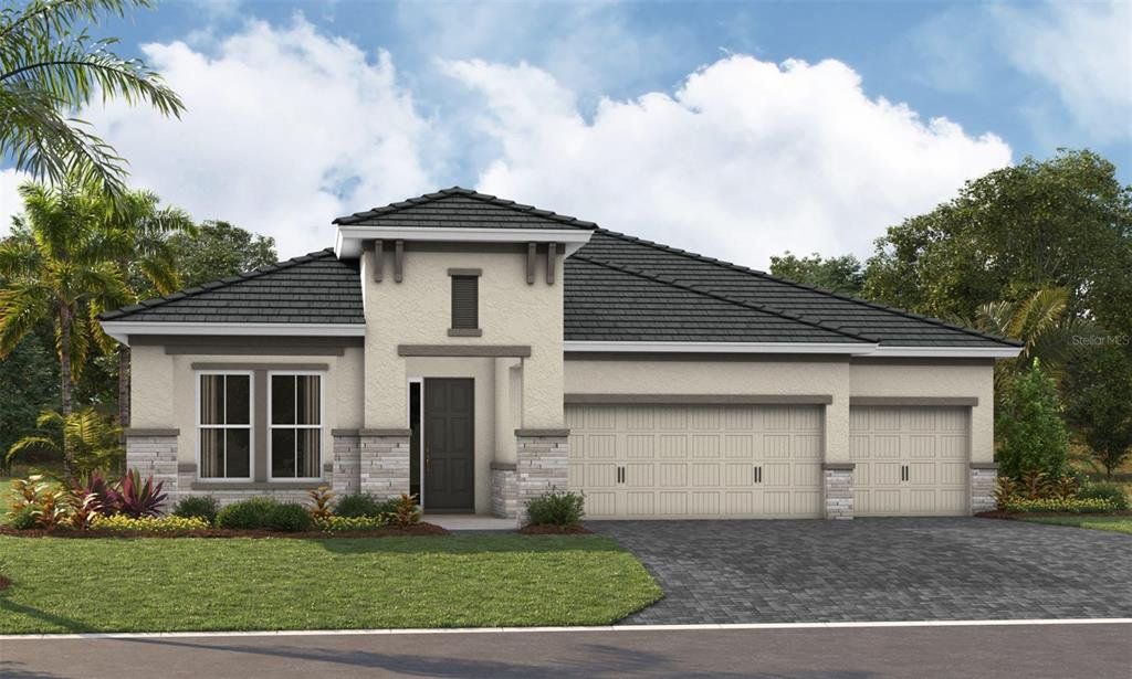 Front exterior of a new home in North River Ranch, Parrish, FL, highlighting curb appeal (Image 1). Front exterior of a new home in North River Ranch, Parrish, FL, highlighting curb appeal (Image 1).
