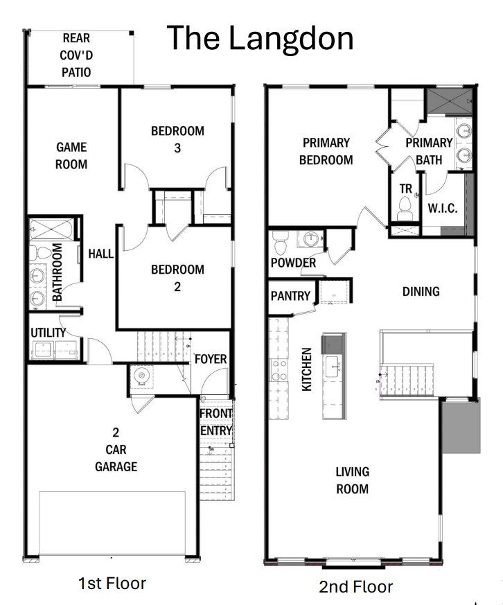 2D floor plan layout for the The Langdon by Rosehaven Homes in Friedrich Hill, San Antonio, TX (Image 1).