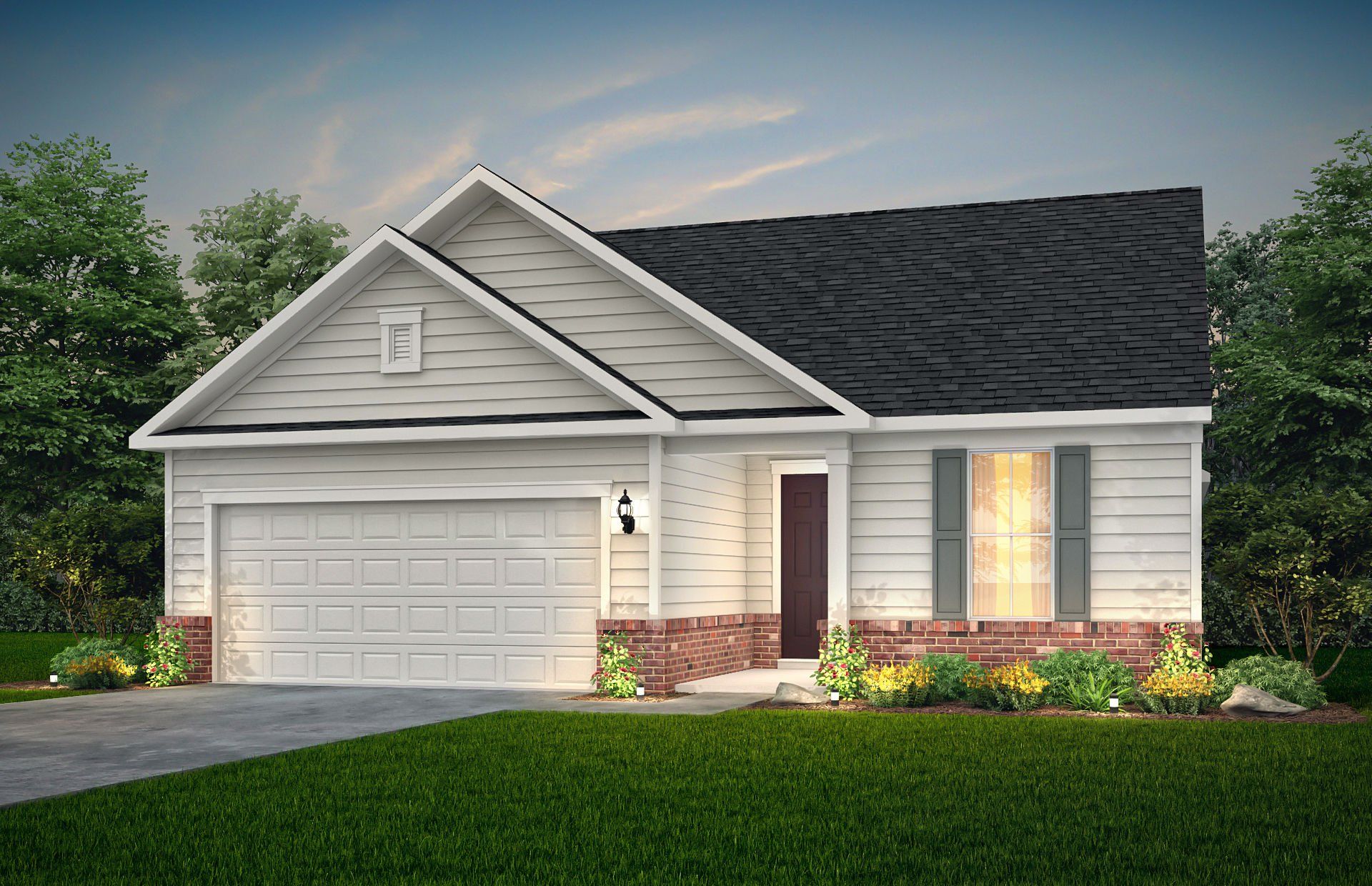 Front exterior of a new home in Del Webb at Lake Oconee, Greensboro, GA, highlighting curb appeal (Image 1). Front exterior of a new home in Del Webb at Lake Oconee, Greensboro, GA, highlighting curb appeal (Image 1).