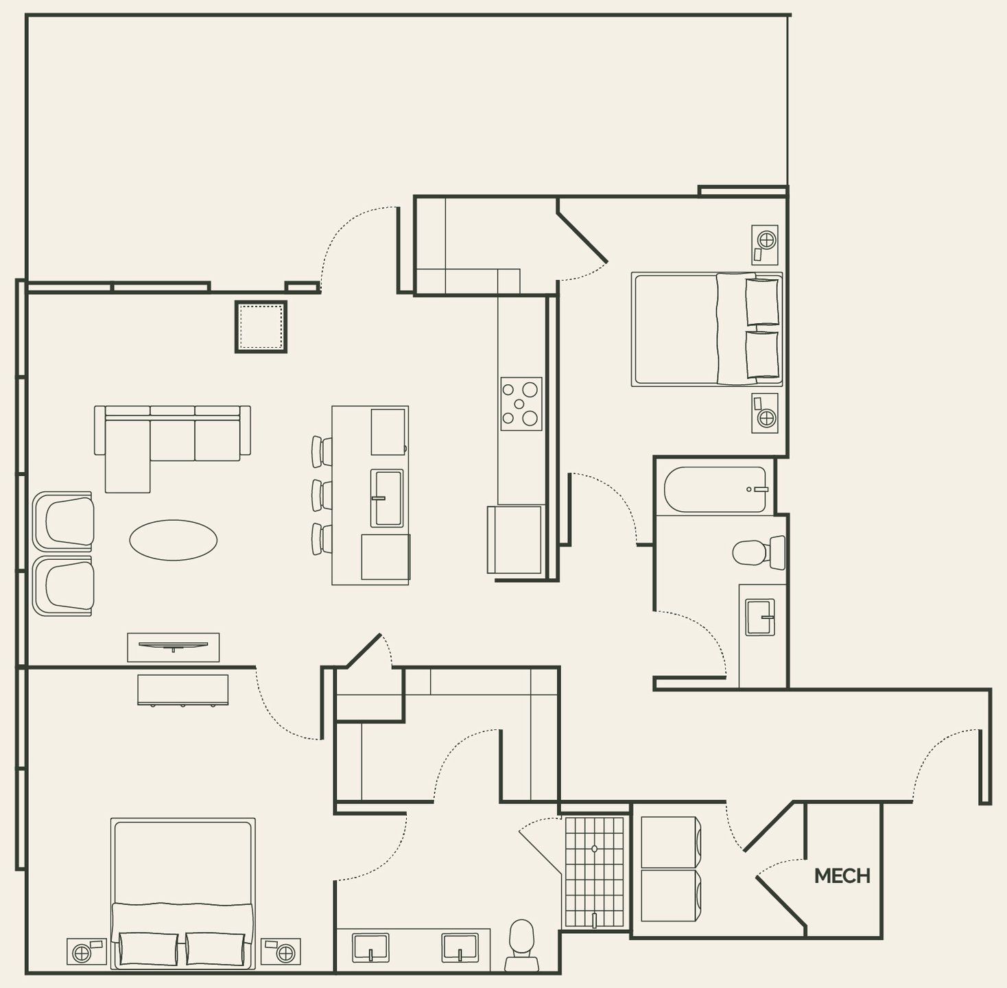 2D floor plan layout for the Vesper B7 by Pearlstone Partners in Vesper, Austin, TX (Image 1). 2D floor plan layout for the Vesper B7 by Pearlstone Partners in Vesper, Austin, TX (Image 1).