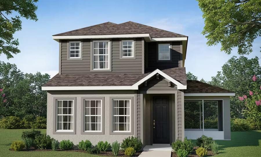Front exterior of a new home in Bridge Pointe, St. Cloud, FL, highlighting curb appeal (Image 1). Front exterior of a new home in Bridge Pointe, St. Cloud, FL, highlighting curb appeal (Image 1).