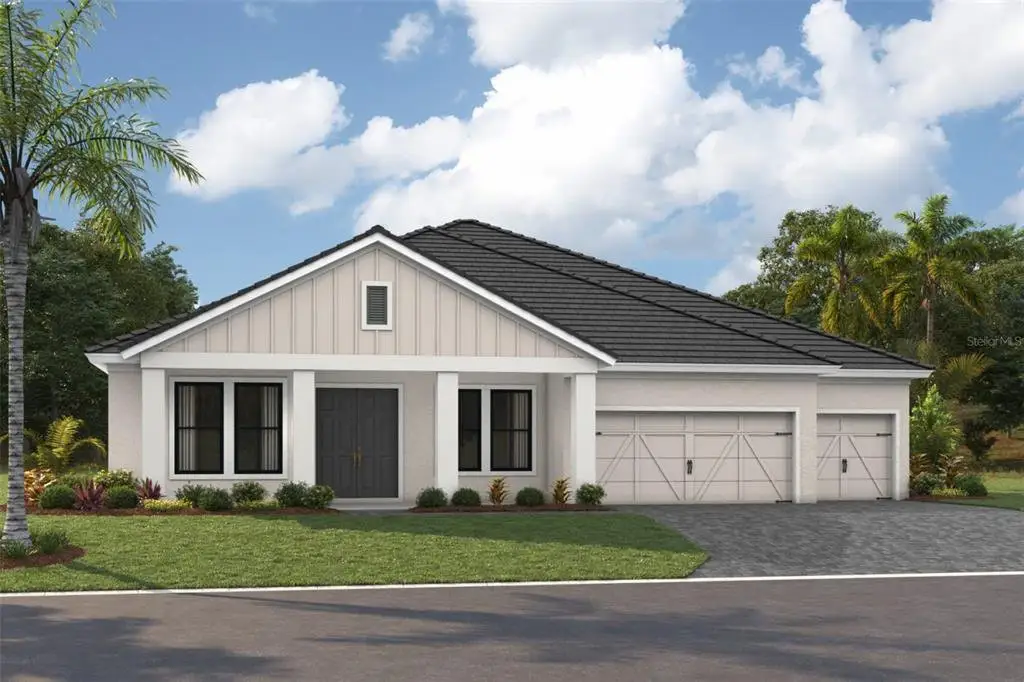 Front exterior of a new home in Two Rivers, Zephyrhills, FL, highlighting curb appeal (Image 1). Front exterior of a new home in Two Rivers, Zephyrhills, FL, highlighting curb appeal (Image 1).
