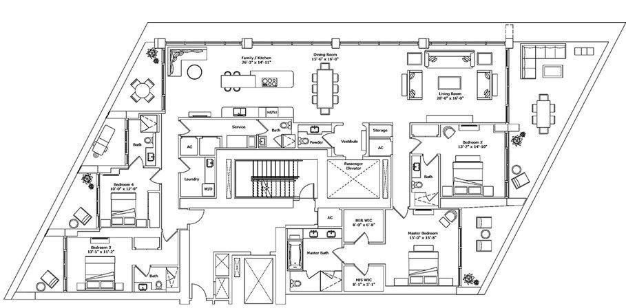 2D floor plan layout for the Model A2N by Fortune International Group in Jade Signature, Sunny Isles Beach, FL (Image 1).