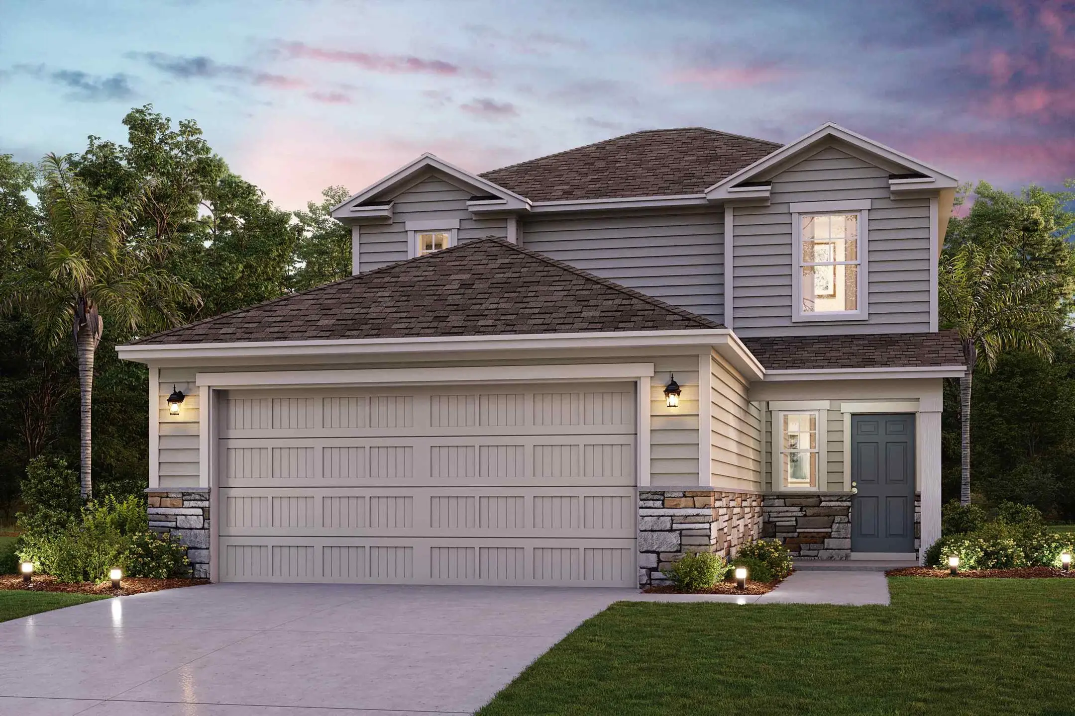 Front exterior of a new home in The Landings at Pecan Park, Jacksonville, FL, highlighting curb appeal (Image 1). Front exterior of a new home in The Landings at Pecan Park, Jacksonville, FL, highlighting curb appeal (Image 1).
