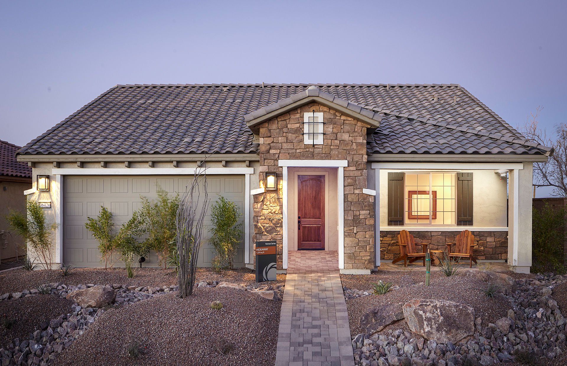 Front exterior of a new home in Sun City Festival, Buckeye, AZ, highlighting curb appeal (Image 1).