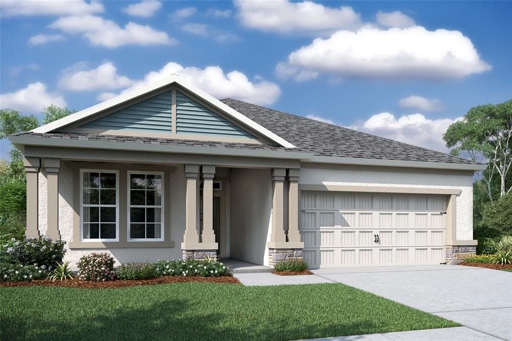 Front exterior of a new home in Cascades at Southern Hills, Brooksville, FL, highlighting curb appeal (Image 1).