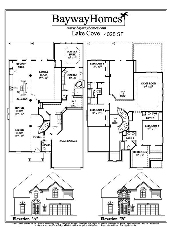 2D floor plan layout for the Lake Cove by Bayway Homes in Lake Mija Village, Seabrook, TX (Image 1).
