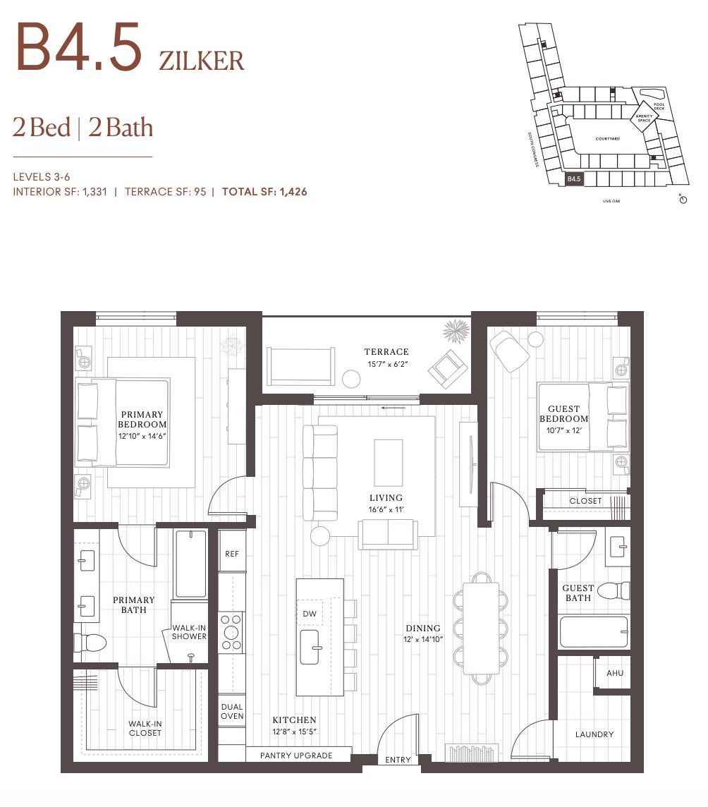 2D floor plan layout for the B4.5 Zilker by Intracorp in Leland South Congress, Austin, TX (Image 1). 2D floor plan layout for the B4.5 Zilker by Intracorp in Leland South Congress, Austin, TX (Image 1).