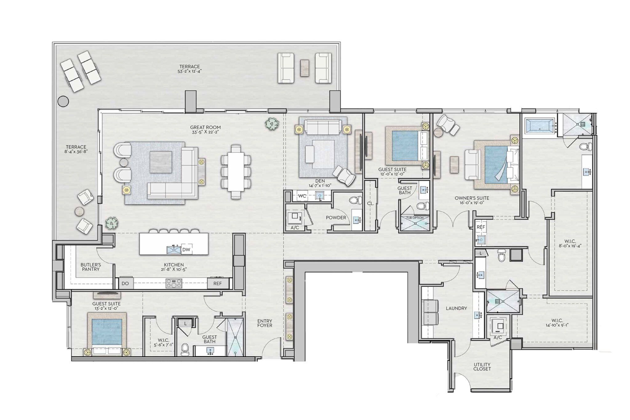 2D floor plan layout for the Penthouse B by Kolter Urban in Art House, St. Petersburg, FL (Image 1).