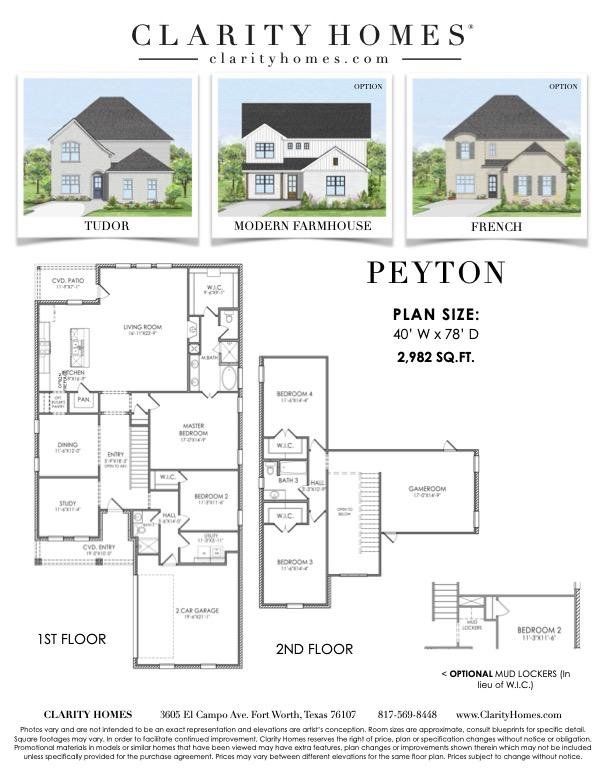 2D floor plan layout for the Peyton by Clarity Homes in The Lakes At Park Of Aledo, Aledo, TX (Image 1).