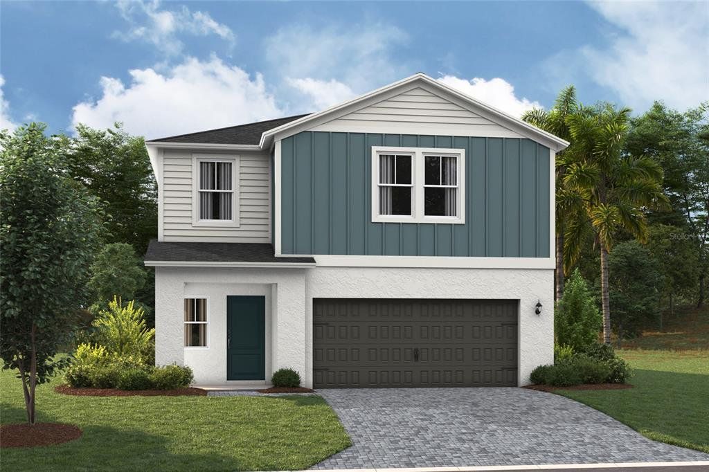 Front exterior of a new home in Two Rivers, Zephyrhills, FL, highlighting curb appeal (Image 1). Front exterior of a new home in Two Rivers, Zephyrhills, FL, highlighting curb appeal (Image 1).