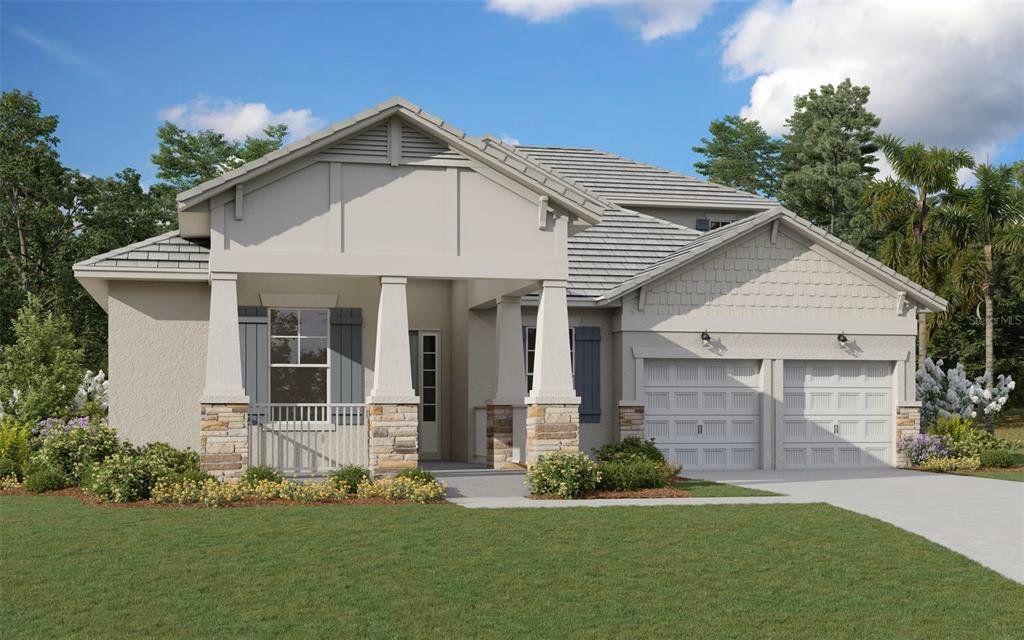 Front exterior of a new home in Palms at Windermere, Windermere, FL, highlighting curb appeal (Image 1). Front exterior of a new home in Palms at Windermere, Windermere, FL, highlighting curb appeal (Image 1).