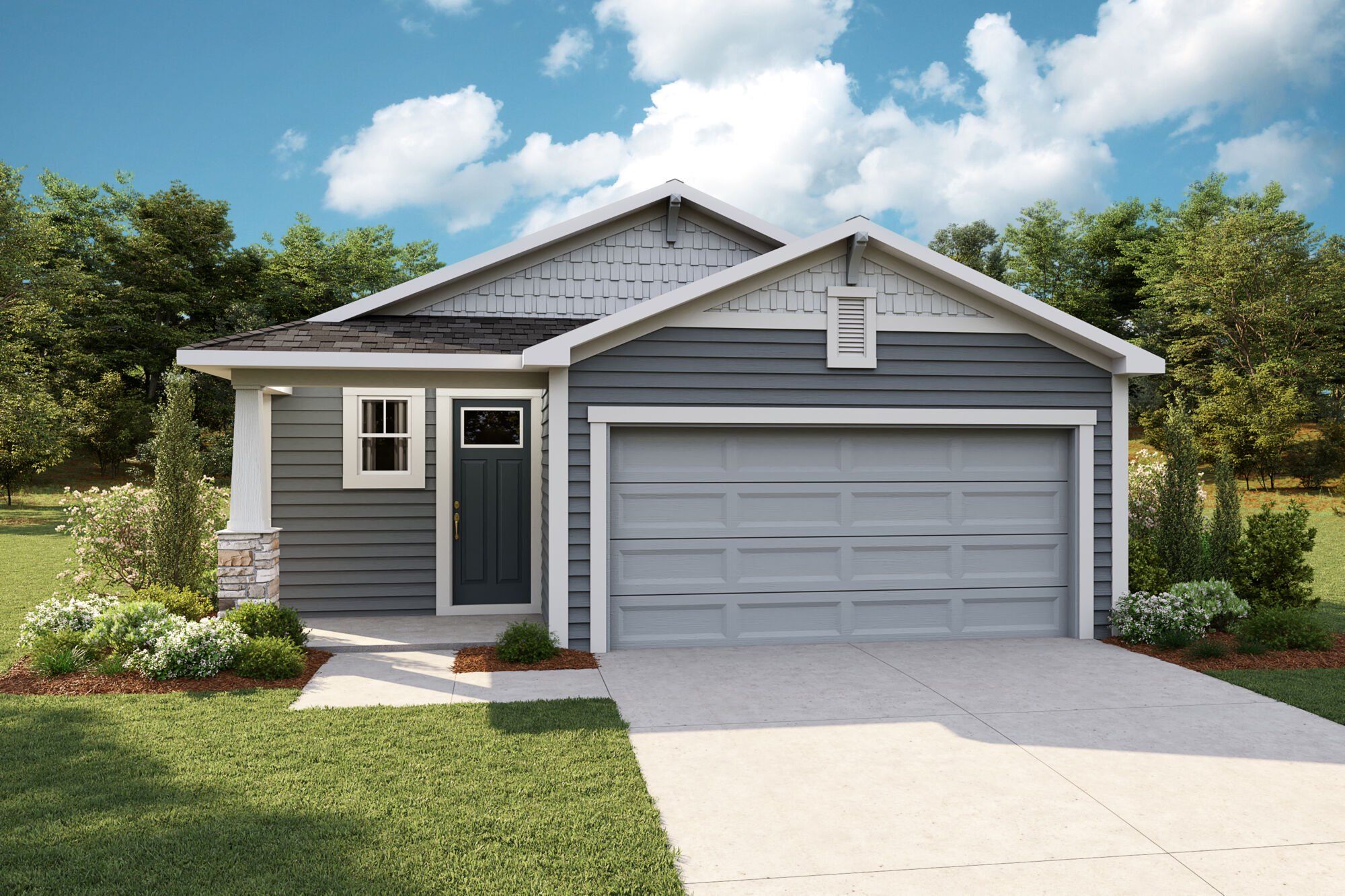 Front exterior of a new home in RiverTown, St. Johns, FL, highlighting curb appeal (Image 1). Front exterior of a new home in RiverTown, St. Johns, FL, highlighting curb appeal (Image 1).