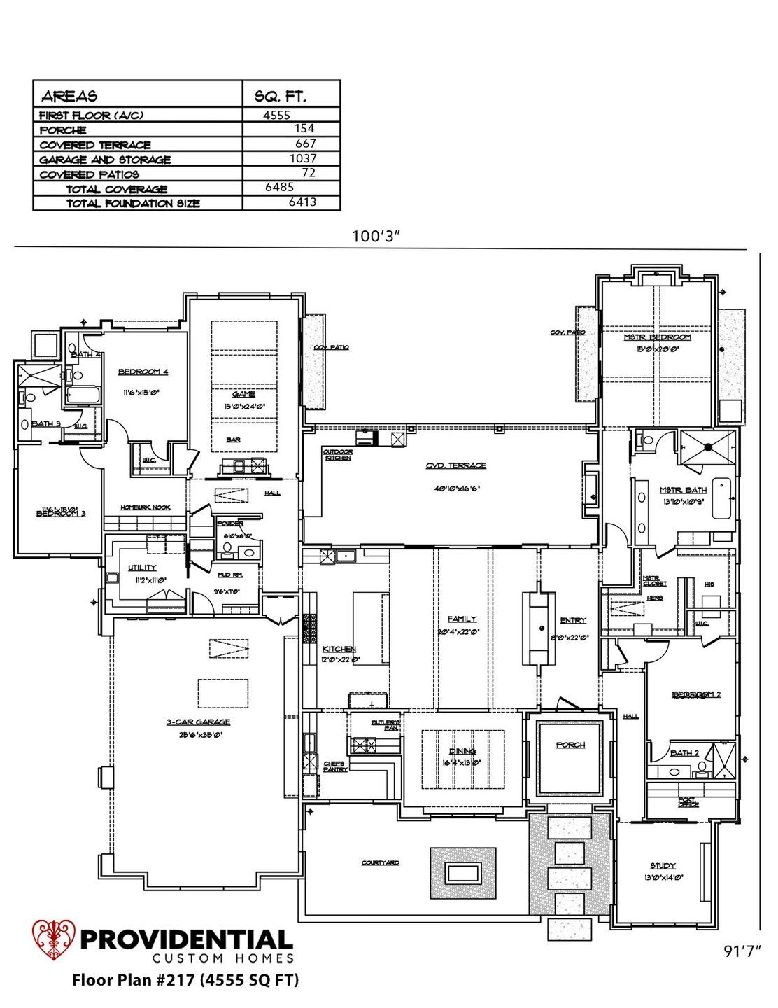 2D floor plan layout for the Plan 217 by PROVIDENTIAL CUSTOM HOMES in 1830 Place, Argyle, TX (Image 1).