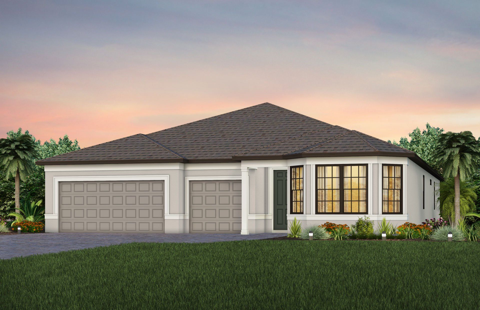 Front exterior of a new home in The Strand at Cedar Grove, North Port, FL, highlighting curb appeal (Image 1). Front exterior of a new home in The Strand at Cedar Grove, North Port, FL, highlighting curb appeal (Image 1).