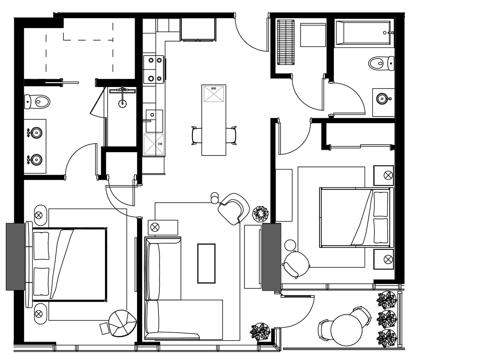 2D floor plan layout for the B1SW by Urbanspace Development in The Modern Austin Residences, Austin, TX (Image 1). 2D floor plan layout for the B1SW by Urbanspace Development in The Modern Austin Residences, Austin, TX (Image 1).