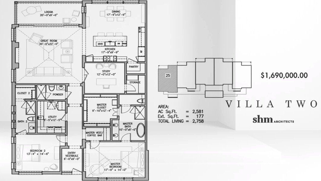 2D floor plan layout for the Villa 2 - 25 by Savannah Developers in The Residences, Irving, TX (Image 1).