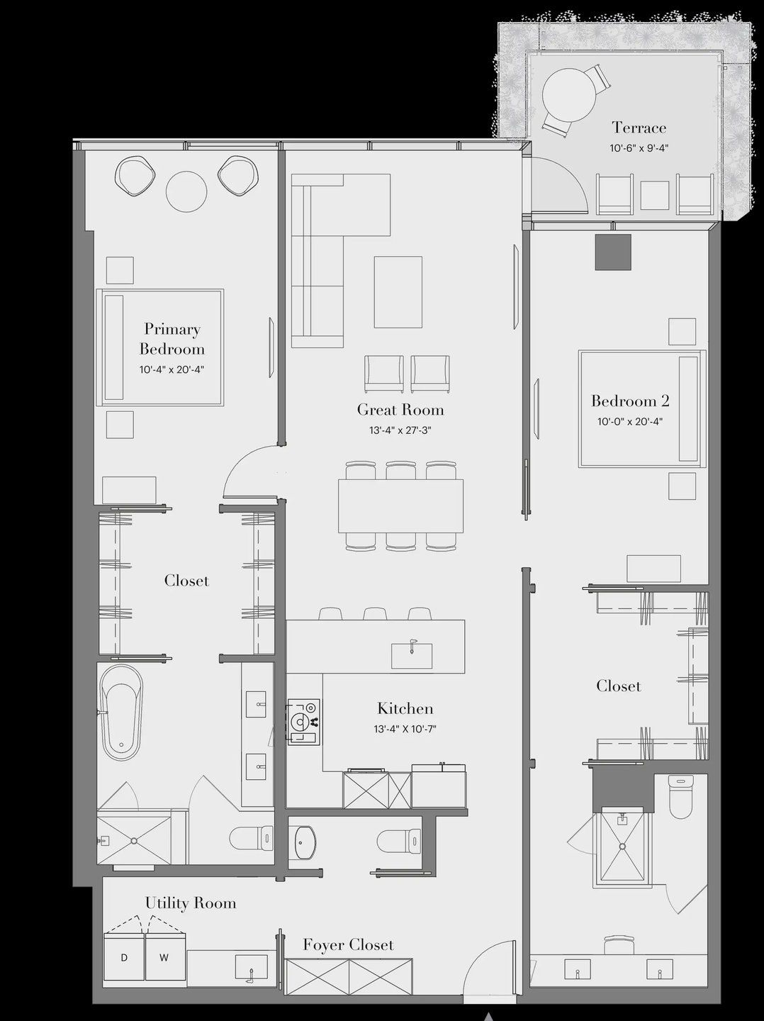 2D floor plan layout for the 2B-01E by Optima Homes in Optima McDowell Mountain, Scottsdale, AZ (Image 1).