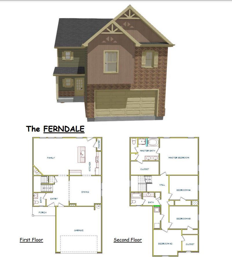 2D floor plan layout for the Ferndale by Capshaw in Walker Commons, Hampton, GA (Image 1).