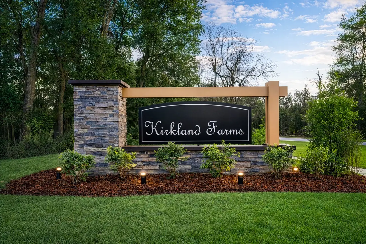 Entrance to the Kirkland Farms community in Alachua, FL, featuring signage and landscaping (Image 2).