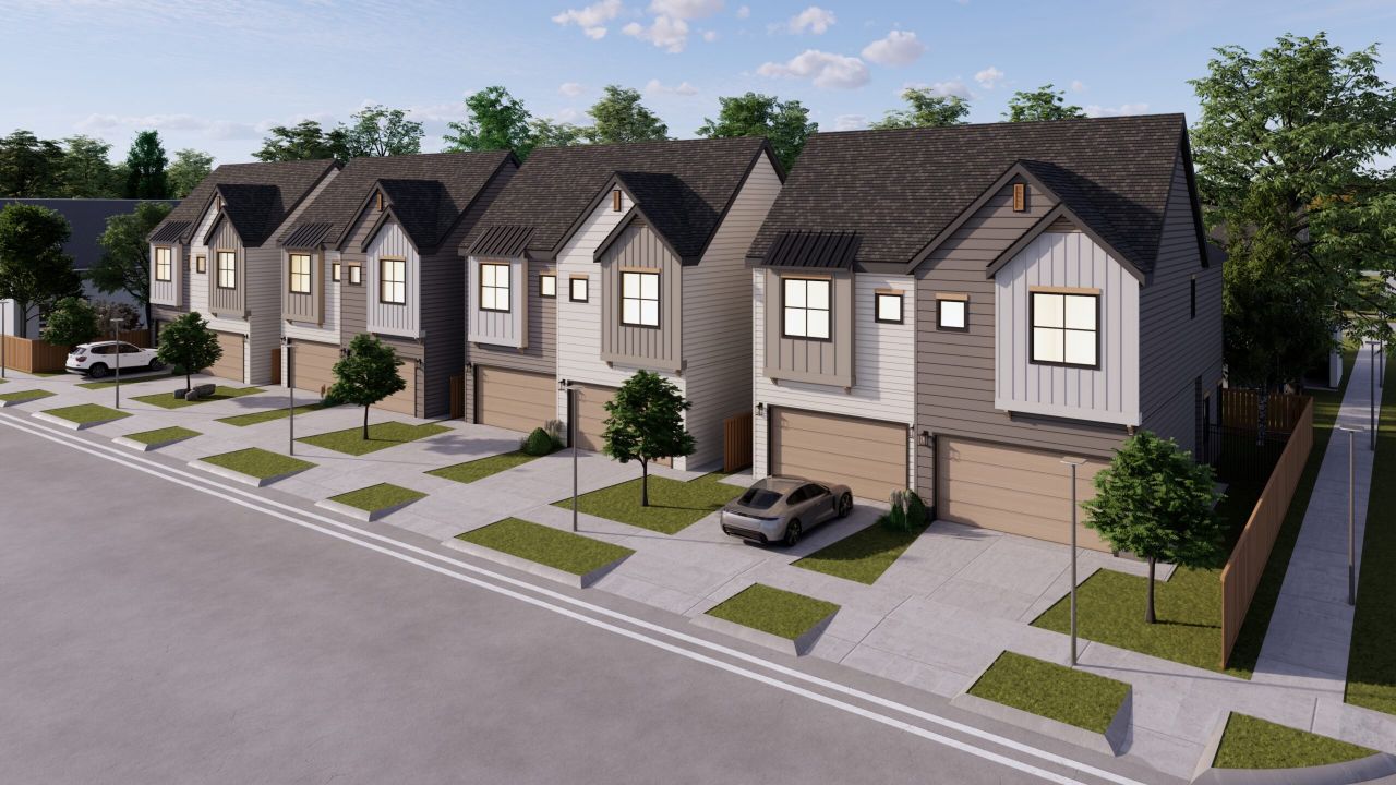 Architectural rendering of home exteriors planned for Balbo Street Duplex in Houston, TX (Image 2).