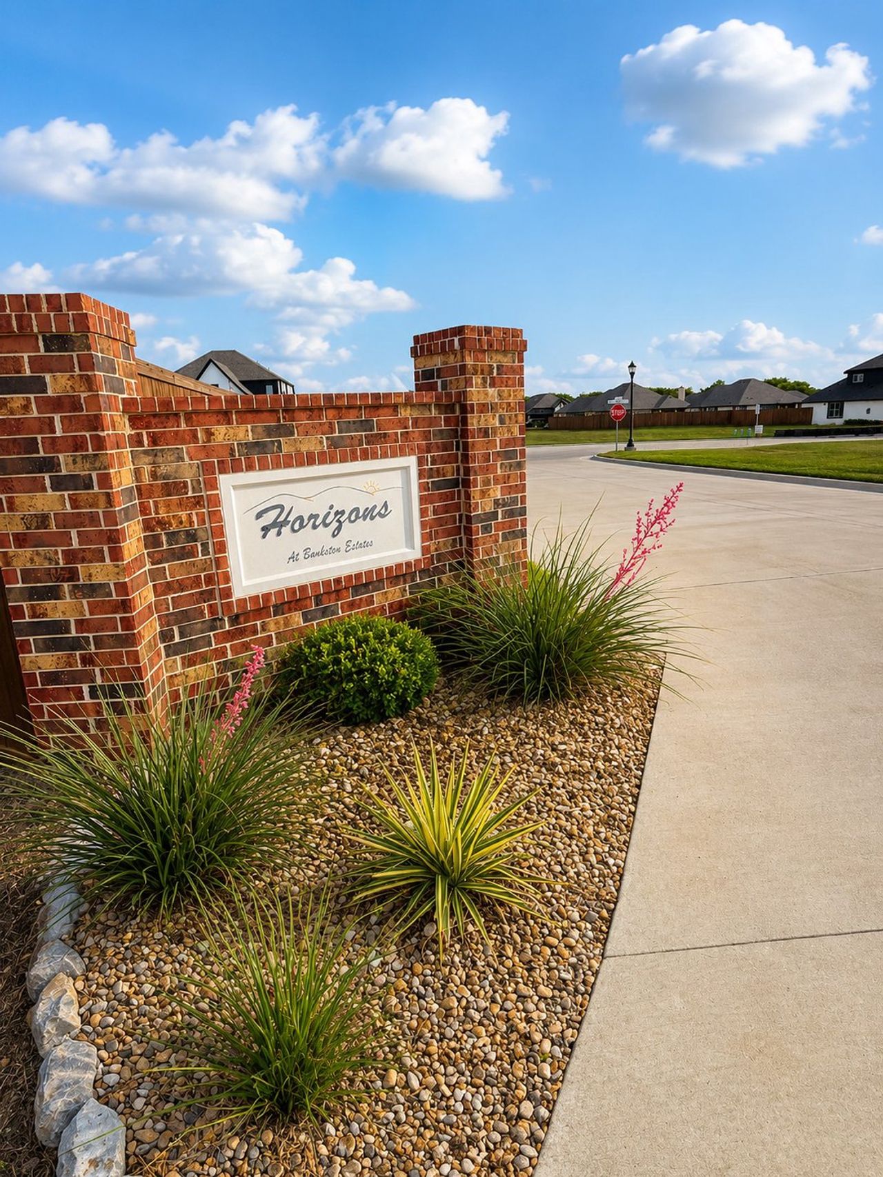 Entrance to the Horizons at Bankston Estates community in Venus, TX, featuring signage and landscaping (Image 2). Entrance to the Horizons at Bankston Estates community in Venus, TX, featuring signage and landscaping (Image 2).