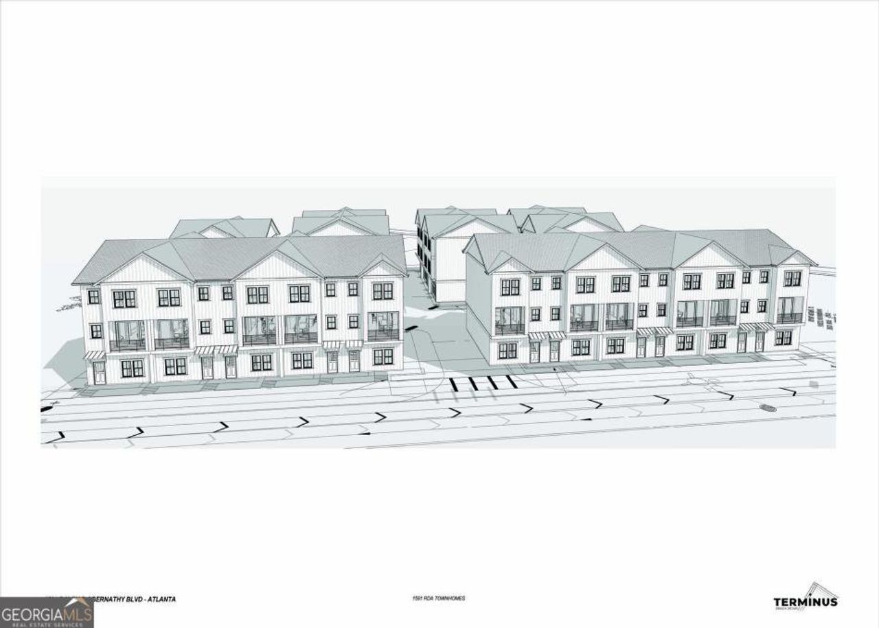 Architectural rendering of home exteriors planned for 1591 Ralph David Abernathy Boulevard Townhomes in Atlanta, GA (Image 2).