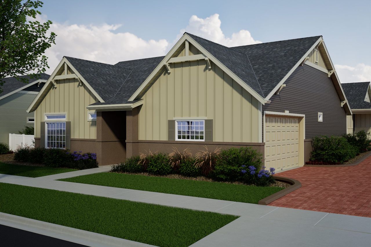 Front exterior of a home in the Explorer Collection at Green Valley Ranch community, located in Aurora, CO (Image 2).