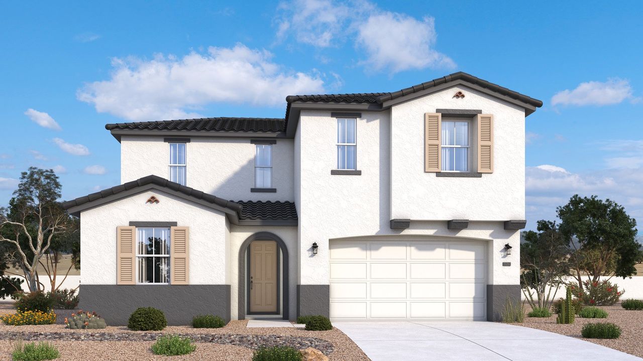 Front exterior of a home in the Blossom Rock community, located in Apache Junction, AZ (Image 2).